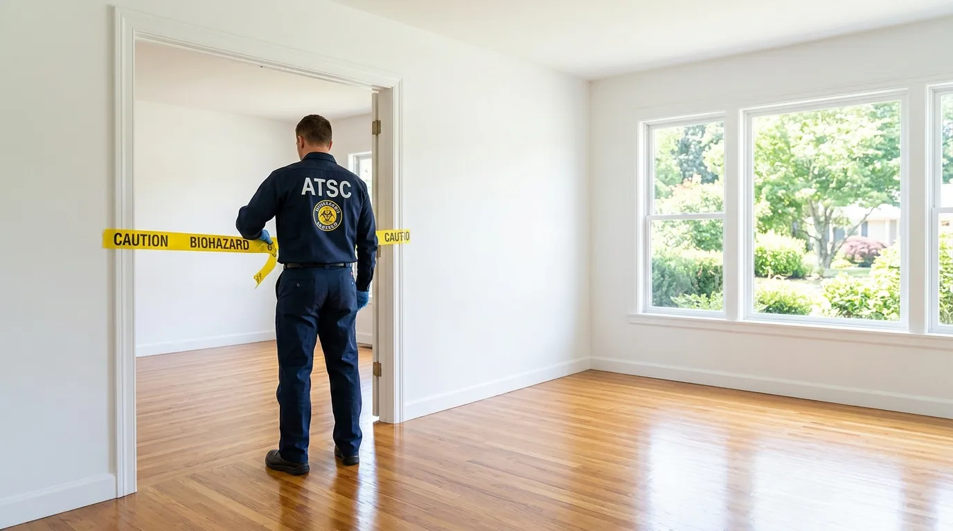 Certified biohazard cleanup crew performing Decomposition Cleanup in Waltherson